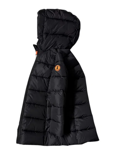 Save The Duck Long Animal Free Hooding Down Jacket In Black