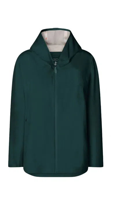 Save The Duck Long Jacket With Hood Woman  Dawa Salamander Green