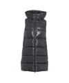 Save The Duck Long Quilted Gilet With Protective Hood And Dual-slider Zipper In Gray