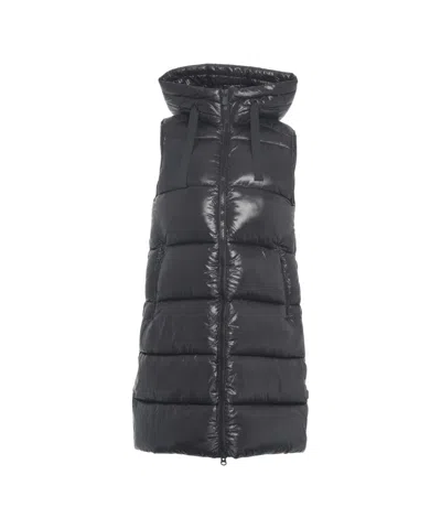 SAVE THE DUCK LONG QUILTED GILET WITH PROTECTIVE HOOD AND DUAL-SLIDER ZIPPER
