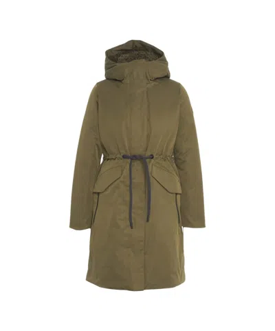 Save The Duck Long Silhouette 'joel' Parka With Integrated Hood And Adjustable Waist In Green