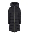 Save The Duck Lysa Black Long Down Jacket With Logo Detail In Shiny Fabric Woman In Black
