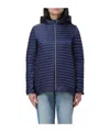 Save The Duck Quilted Hooded Jacket With Full-length Zipper In Blue