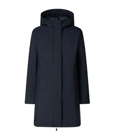 Save The Duck Long-sleeved Hooded Coat In Blue