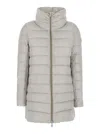 Save The Duck 'lydia' Beige Down Jacket With High Neck And Logo Patch On The Sleeve