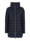 Save The Duck 'lydia' Blue Down Jacket With High Neck And Logo Patch On The Sleeve In Tech Fabric Woman In Blue
