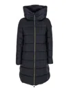 Save The Duck Lysa Black Long Down Jacket With Logo Detail In Shiny Fabric Woman