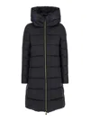Save The Duck Lysa Black Long Down Jacket With Logo Detail In Shiny Fabric Woman In Black
