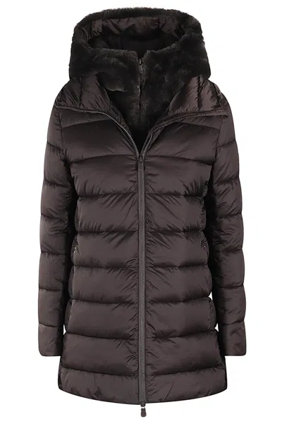 Save The Duck Long-sleeved Hooded Cotton Suit In Brown