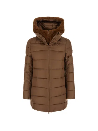 Save The Duck Matilda Quilted Hooded Coat In Brown
