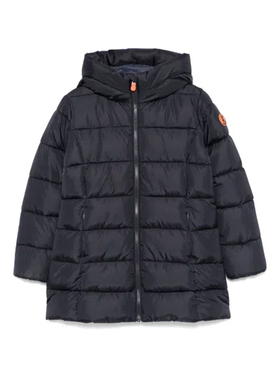 Save The Duck Kids' Logo-patch Quilted Hooded Coat In Blue