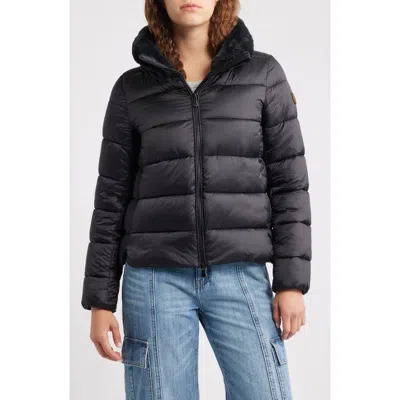 SAVE THE DUCK SAVE THE DUCK MEI FAUX FUR COLLAR WATERPROOF QUILTED JACKET