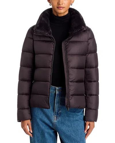Save The Duck Mei Faux Fur Trim Puffer Jacket In Purple