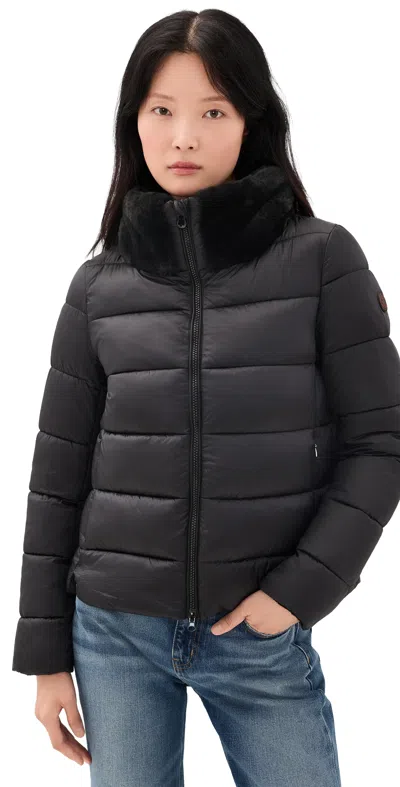 Save The Duck Mei Faux Fur Trim Quilted Coat Black