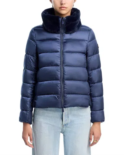 Save The Duck Mei Faux Fur Trim Quilted Jacket In Night Blue