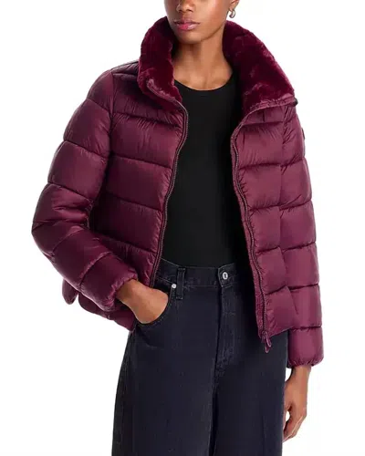 Save The Duck Mei Faux Fur Trim Quilted Jacket In Wine Red In Gold