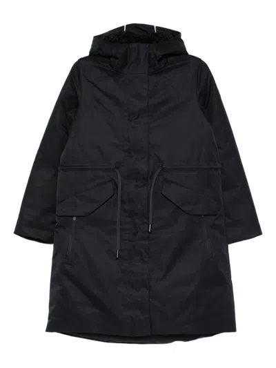 Save The Duck Mid-length Black Coat With Adjustable Hood