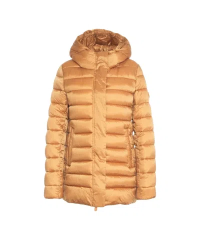 Save The Duck Mid-length Eco-friendly Down Jacket With Quilted Design In Orange