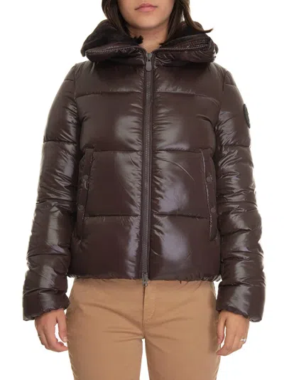 SAVE THE DUCK MOMA PUFFER JACKET IN BROWN BLACK