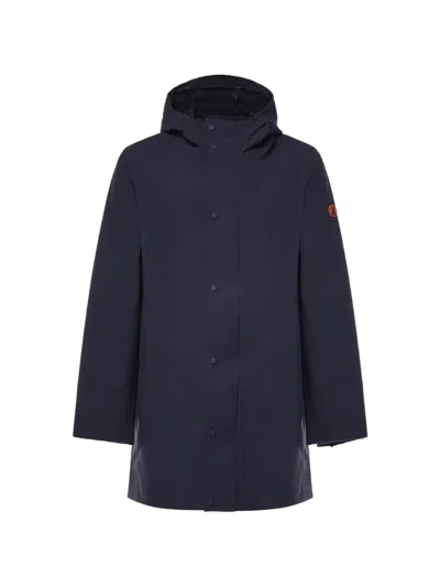 Save The Duck Morgan Hooded Press-stud Coat In Blue