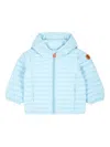 Save The Duck Light Blue Nene Down Jacket For Baby Boy With Logo In Blue
