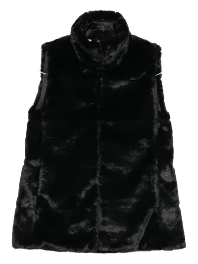 SAVE THE DUCK 'NIVES' VEST IN BLACK FAUX FUR SAVE THE DUCK
