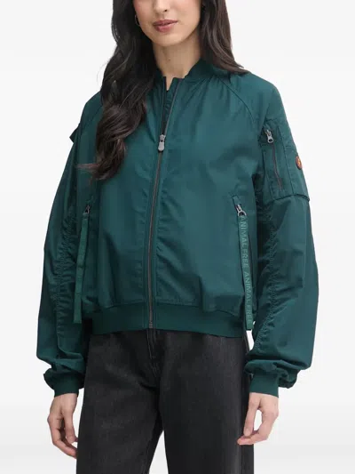 Save The Duck Nora Logo-patch Bomber Jacket In Green