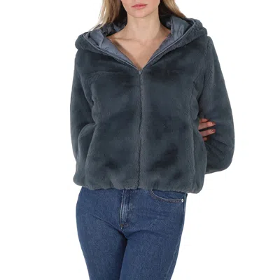 Save The Duck Open Box -  Ash Blue Laila Faux Fur Reversible Hooded Jacket In Gray