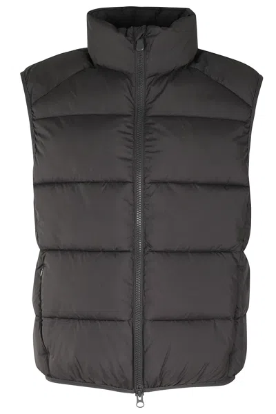 Save The Duck Padded High Collar Quilted Vest With Zippered Pockets In Black