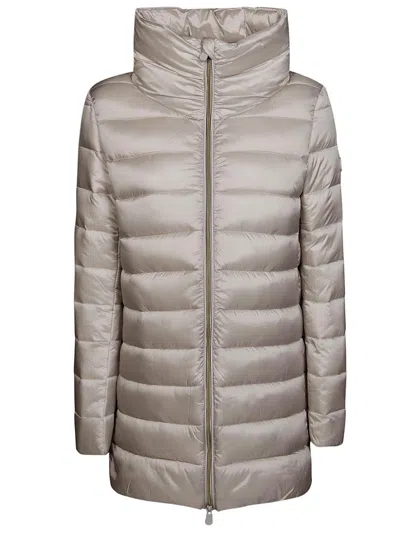 Save The Duck Padded High-collar Jacket With Quilted Texture In Neutral