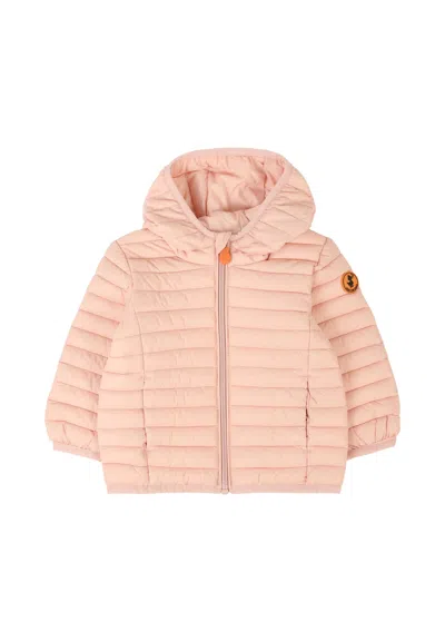 SAVE THE DUCK PINK DOWN JACKET FOR BABY GIRL WITH LOGO