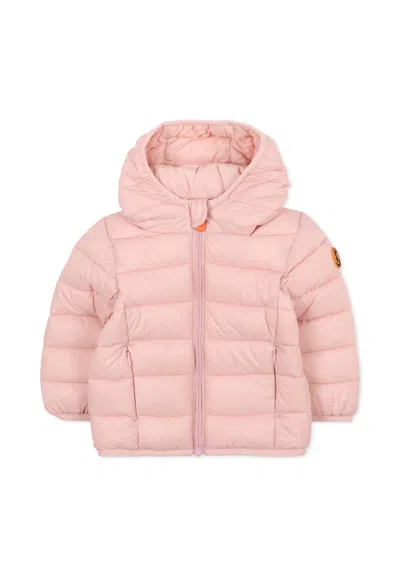 Save The Duck Pink Down Jacket For Baby Girl With Logo