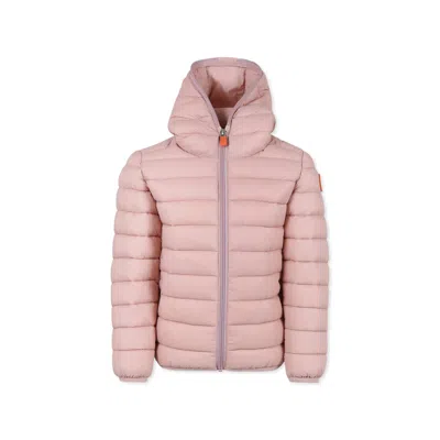 Save The Duck Kids' Pink Down Jacket For Girl With Logo