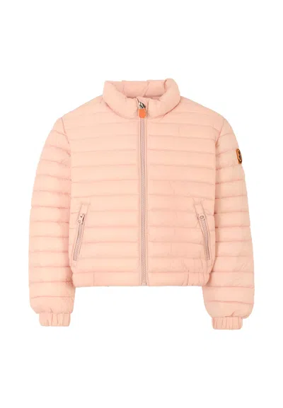 Save The Duck Kids' Pink Giga Down Jacket For Girl With Logo In Brown