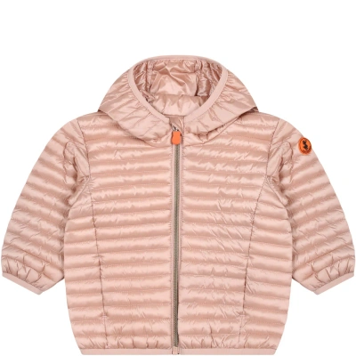 Save The Duck Pink Lucy Down Jacket For Baby Girl With Logo