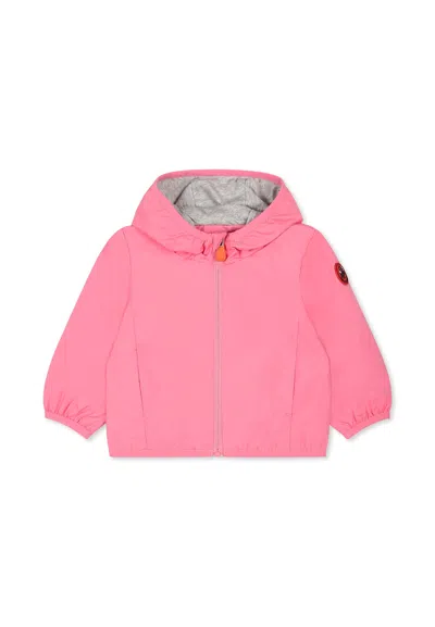 Save The Duck Pink Windbreaker Jacket For Baby Girl With Logo
