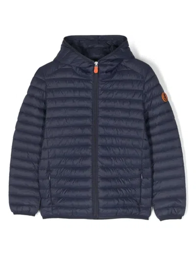 SAVE THE DUCK PLUMTECH HOODED DOWN JACKET IN NAVY BLUE