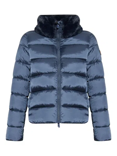 Save The Duck Quilted Faux-fur Collar Jacket In Blue