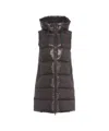 Save The Duck Long Quilted Gilet With Protective Hood And Dual-slider Zipper In Gray