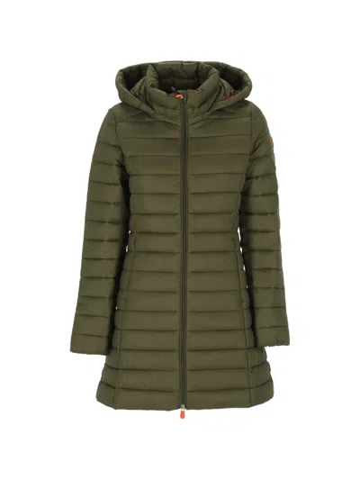 Save The Duck Quilted Hooded Coat In Green