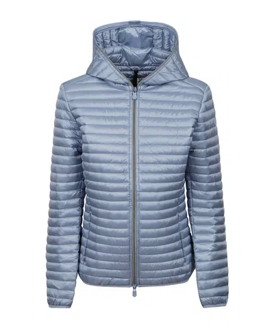 Save The Duck Quilted Hooded Down Jacket In Blue