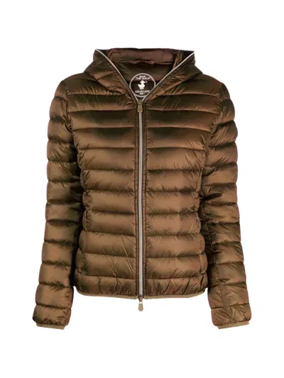 Save The Duck Quilted Hooded Jacket In Brown