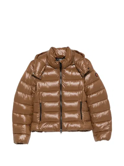 Save The Duck Long-sleeved Hooded Padded Jacket In Brown
