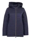 Save The Duck Quilted Hooded Jacket With Full-length Zipper In Blue