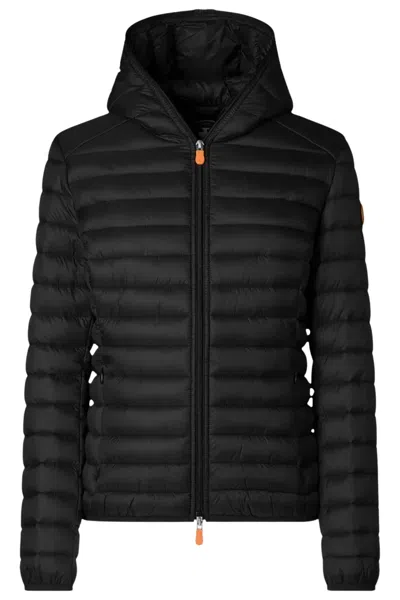 Save The Duck Quilted Hooded Jacket With Synthetic Padding And Logo Patch In Black