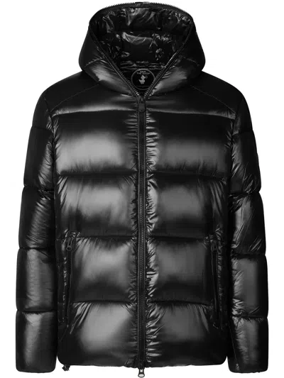 Save The Duck Quilted Hooded Puffer Jacket With Glossy Finish In Black
