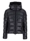 Save The Duck 'cosmary' Black Down Jacket With Removable Hood And Logo Patch On The Sleeve In Black