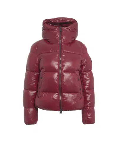 Save The Duck Quilted Plumtech Insulated Down Jacket With High Collar In Burgundy