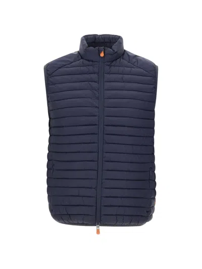 Save The Duck Quilted Zipped Gilet In Blue