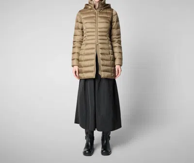 Save The Duck Reese Hooded Puffer Coat In Husk Green In Brown